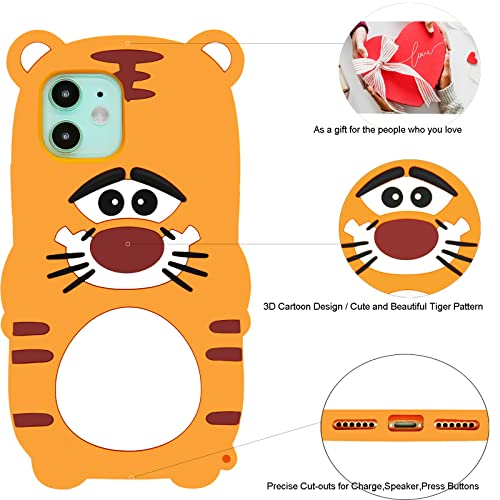 Cabottser Cute iPhone XR Tiger Case, Adorable 3D Cartoon Girls Boys Teens Kids Women Funny Beautiful Yellow Animal Soft Silicone Tiger Shockproof Protective Phone Cover Case for iPhone XR 6.1"