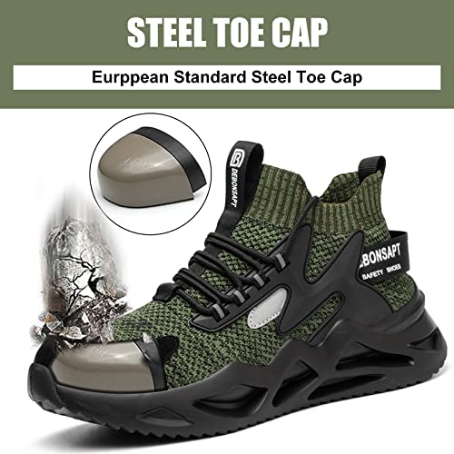 DEBONSAPT Steel Toe Shoes for Men Women Lightweight Safety Breathable Work Shoes Slip-Resistant Sneakers Reflective Indestructible Industria Construction Shoes Green 4.5