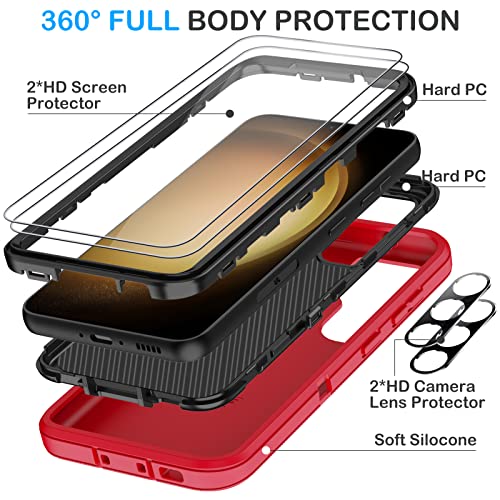 KECAI for Samsung Galaxy S23 Plus Case with 2X Screen Protector+ 2X Camera Lens Protector,Heavy Duty Drop/Shock/Dust Proof 3-Layers Military Rugged Protection Bumper Cover for Galaxy S23 Plus (Red)