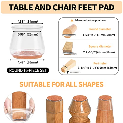 Furniture Sliders Leg Pads Non Slip Protecting 16 Pcs,Chair Legs Floor Protectors Round from Scratches and Noise Silicone Prevents Scratches Protect Hardwood & Tile Floors