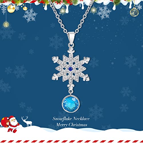 LAZLUVU Snowflake Necklace Christmas Necklace with Cubic Zirconia Snowflake Christmas Gifts for Women Girls Snow Lovers
