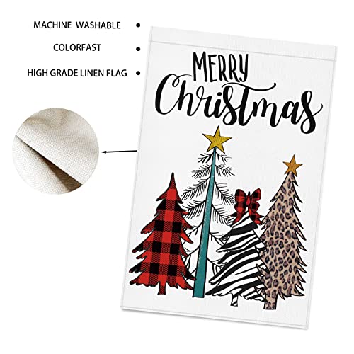 Merry Christmas Tree Garden Flag: Farmhouse Christmas Decorations Outdoor Yard Flag Burlap 12x18 Double Sided Buffalo Check Winter Seasonal Holiday House Decor for Outside Party