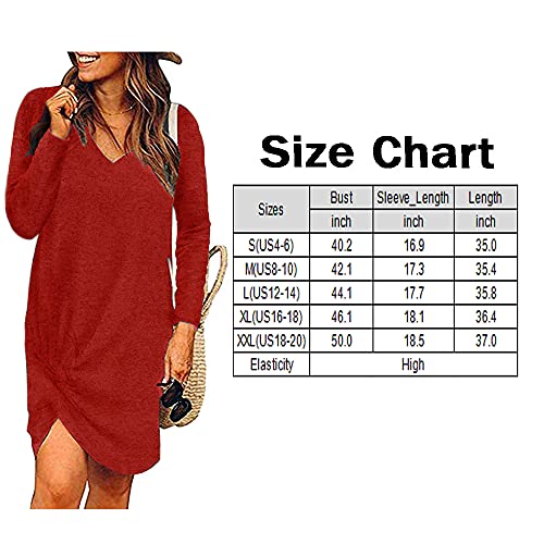 Alaster Women’s Casual Tunic V Neck Sweater Dress Long Sleeve Pullover Red Sweater Dress with Pockets for Women