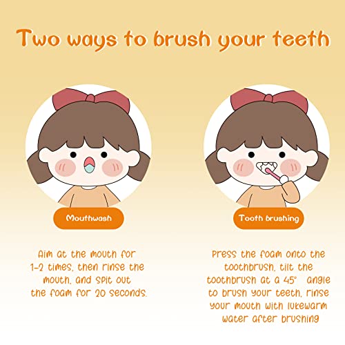 Kids Fluoride Free Foaming Toothpaste, Fruit Flavor, Kids Orange Foam Toothpaste to Reduce Plaque for Electric or U-Shaped Toothbrush for Children Ages 3 and Up
