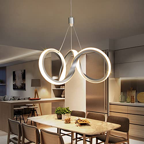 Modern Pendant Light led Chandelier Fixture Ring Lighting Dining Room fixtures Pendant Lighting Fixture for Kitchen Island Dining Room Bedroom 4000K, Chrome Finish
