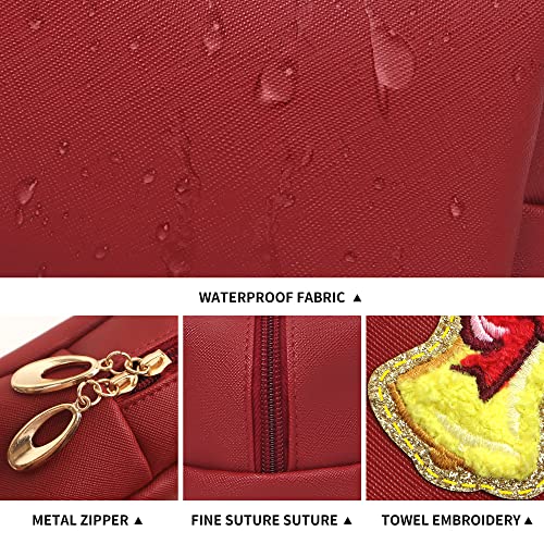 Preppy Patch Christmas Gift for Women Small Toiletry Bag Smile Lightning Heart PU Leather Waterproof Makeup Cosmetic Bag Daily Use Storage Purse Travel Organizer Compliant Bag for Women Girls Red…