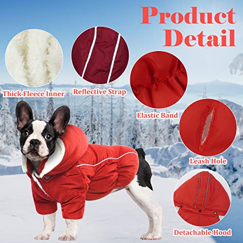 Lelepet Warm Dog Fleece Hoodie, Windproof Dog Winter Jacket, Reflective Dog Coat for Cold Weather, Thick Fleece Padded Dog Winter Clothes Vest for Small Medium Dogs, Detachable Hood & Leash Hole
