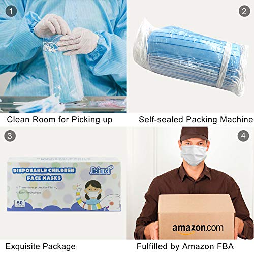 Kids Disposable Face Mask 3-Ply Protective Children Mouth Cover (50 Pack) Blue