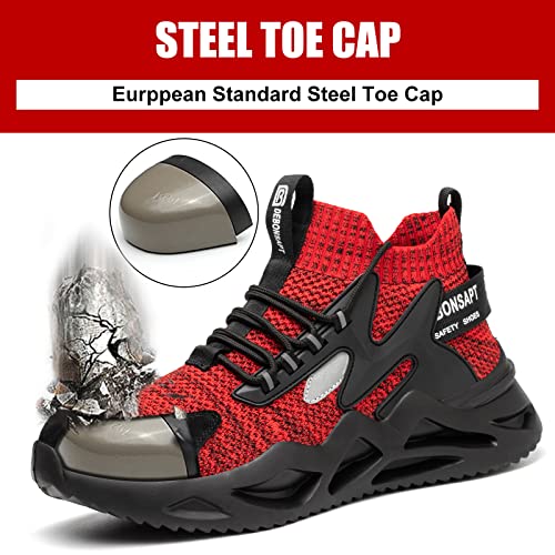 DEBONSAPT Steel Toe Shoes for Men Women Lightweight Safety Breathable Work Shoes Slip-Resistant Sneakers Reflective Indestructible Industria Construction Shoes Red 4.5