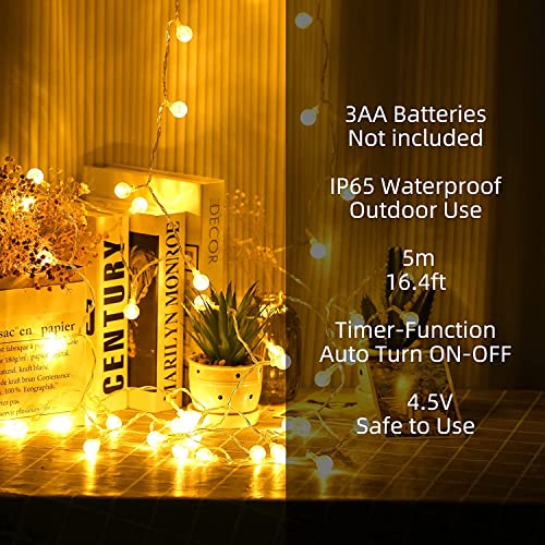 LED Small Bubble String Light 196.85 in 50 Lights Warm White Light with Waterproof Battery Box
