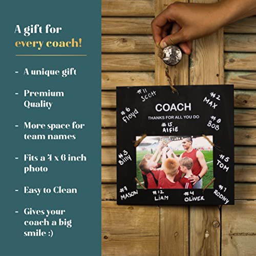 Aurora-Luxe Picture Frame Coach Gift 9x9'' - Real Blackboard Wood Holds 4x6'' Pic with White Text Thanks For All You Do. Handmade Natural Twine. Great Student, Teacher Appreciation in Sports, Black
