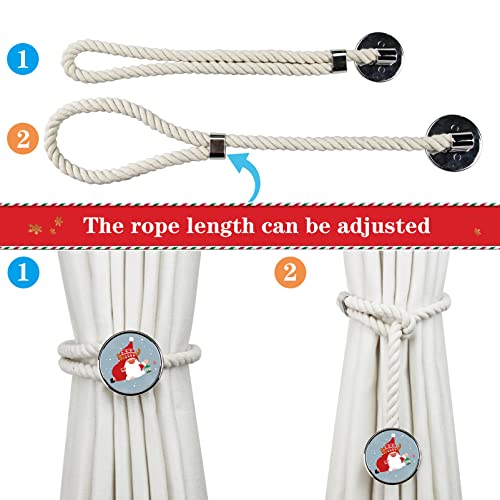 2 Pack Porlau Christmas Curtain Tieback Cotton Rope Curtain Tie Backs Santa Christmas Window Decorations Tieback holdbacks for Home Holiday Decor, Beige