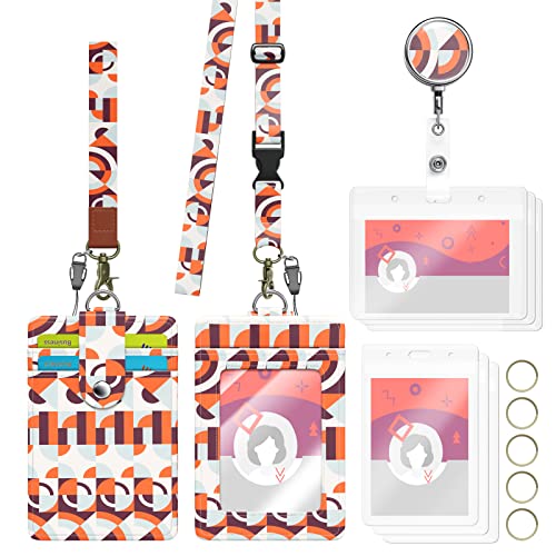7PCS ID Badge Holder with Lanyard Adjustable Kit,Cute Badge Reels Retractable,PU Leather Wrist Lanyard for Nurse Teacher