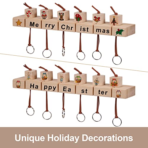 seashpea Wood Key Holder Wall-Mounted - Key Hanger with 6 Unfinished Wood Blocks, Key Holder for Wall Decorative, Pine Wood Key Rack for Entryway, DIY Home Decor, Office