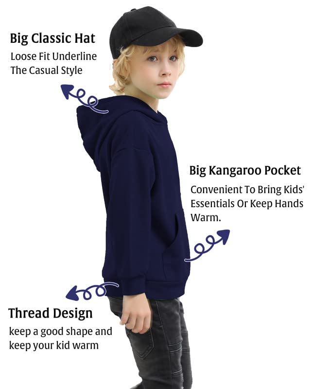 JIAHONG Kids Fashion Sweatshirts Soft Brushed Fleece Pullover Hoodie Casual Hooded Sweatshirts for Boys and Girls(Navy, l)