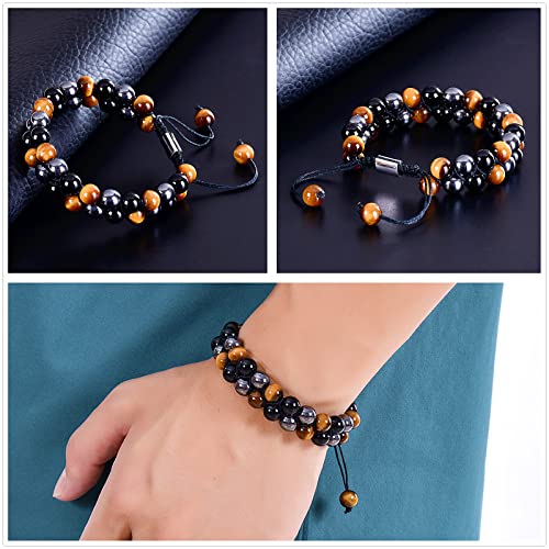 Adjustable Triple Protection Bracelet 8mm Yellow Tiger Eye/Hematite/Agate Beads