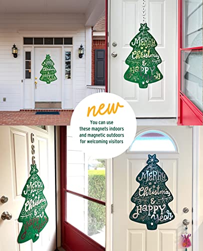 FRIDECO Christmas Design Magnets - Flock Fabric Magnet - Decorative Fridge Magnet for Kitchen - Also Use On Doors & Cars - Xmas Tree - Great Gift for Christmas