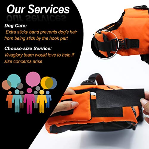 Vivaglory Ripstop Dog Life Vest, Reflective & Adjustable Life Jacket for Dogs with Rescue Handle for Swimming & Boating, Bright Orange, L