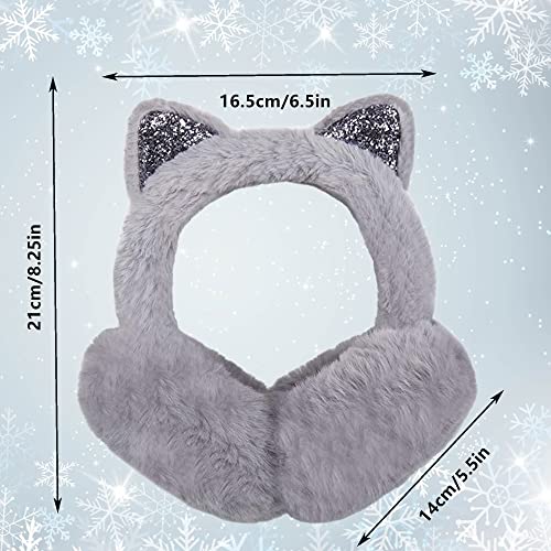 Eyegla Winter Ear Muffs for Women Fleece Ear Warmers Faux Fur Warm Cat Ear Earmuffs Foldable Outdoor Winter Ear Cover for Girls,Grey