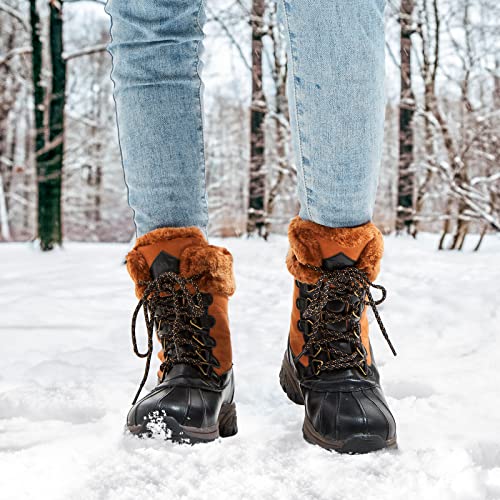 CAMEL CROWN Women Snow Boots Winter Waterproof - Mid-Calf Boots Insulated Lace Up Boots Duck Fur Lined Winter Shoes