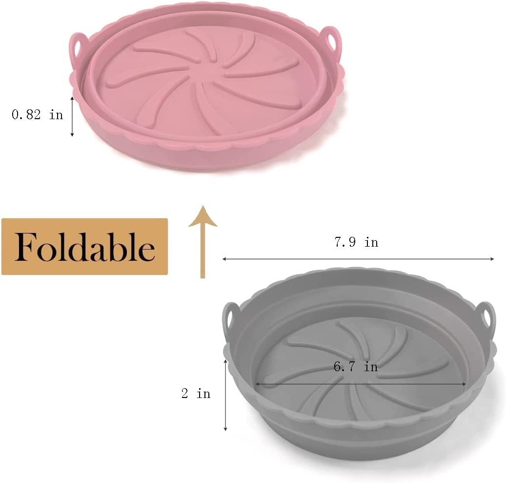 2pk Gray/Pink Reusable Foldable Non-Stick Silicone Air Fryer Liners