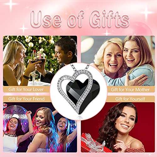 Love Heart Pendant Necklaces for Women Silver Tone Rose Gold Tone Crystals Birthstone Jewelry Gifts for Women Her Girlfriend Wife Christmas Mothers Day Birthday Anniversary Valentines Day Black