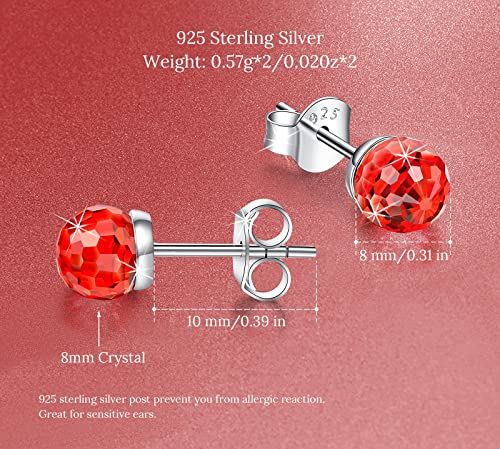 Crystal Earrings, Crystal Earrings for Women 925 Sterling Silver and Austrian Crystal Earrings, Women's Birthday, Wedding, Graduation and Anniversary Earrings (6mm Red)