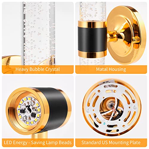 2pk 15.7" Gold Indoor LED Crystal Bubble Column Wall Sconces