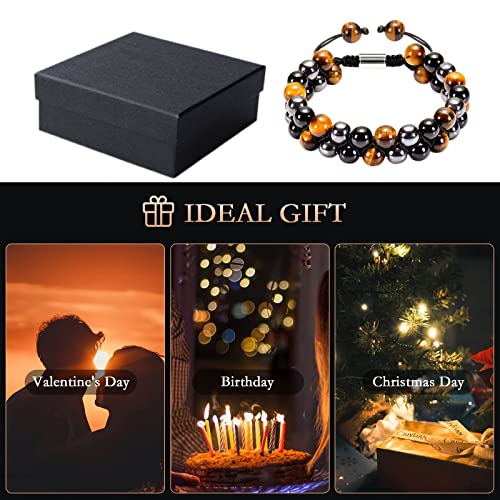 Adjustable Triple Protection Bracelet 8mm Yellow Tiger Eye/Hematite/Agate Beads