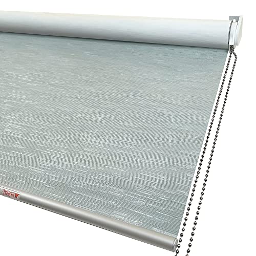 Homebox 100% Blackout Roller Window Shades, Striped Jacquard Window Blinds with Thermal Insulated, UV Protection Waterproof Fabric,Corded Roll up and Down Shades Home(LightGray - 40" W x 72" H)