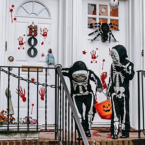 Halloween Decorations 6 Sheets Bloody Handprint Footprint 56 Pieces Halloween Window Wall Decal Floor Clings Scary Halloween Decoration Window Stickers PVC Reusable Material