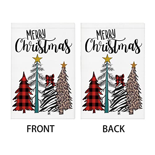 Merry Christmas Tree Garden Flag: Farmhouse Christmas Decorations Outdoor Yard Flag Burlap 12x18 Double Sided Buffalo Check Winter Seasonal Holiday House Decor for Outside Party