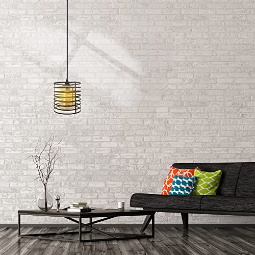 Scolii Industrial Pendant Light,Black Iron Cage,Adjustable Cable Hanging 4.9Ft,Amber Glass Shade ,Light Fixtures,E26 Socket φ6.3‘’×H6.3‘’(Bulbs Not Included)