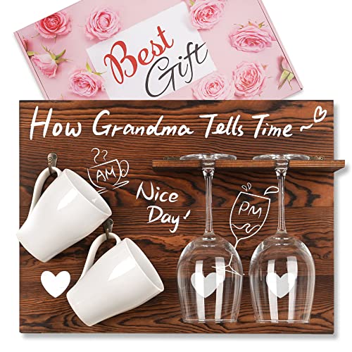 Funistree Gifts for Grandma Christmas Xmas Birthday from Grandkids, Funny Gag Stocking Stuffers Ideas for Nana Granny from Granddaughter Grandson, Mug Rack Wine Glass Holder, How Grandma Tells Time