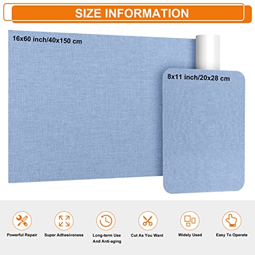 2 PCS Fabric Repair Patch - 8 x 11 inch Fabric Repair Tape Self-Adhesive Canvas Fabric Patches - Linen Fabric Patches for Furniture - Fabric Repair Kit for Couch,Sofas,Car Seats,Chairs Blue Denim