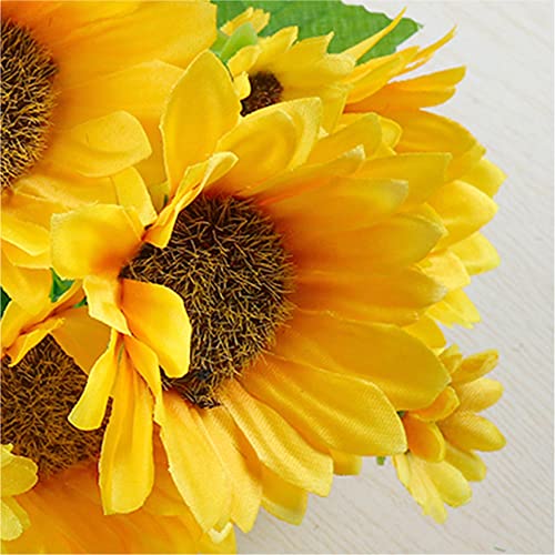 2pk Artificial Sunflower Bouquets w/ LED String Lights & Gold Metal Wall Mounts