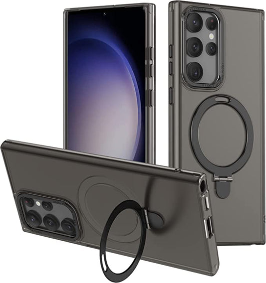 Translucent Black Galaxy S23 Ultra Case w/ Stand Works w/ Magnetic Wireless Chrg