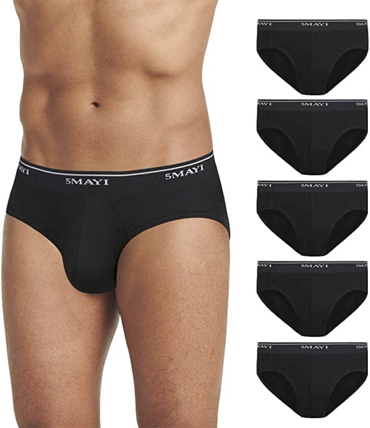 5 Pack Black Size XXL Men's Low Rise Briefs Underwear