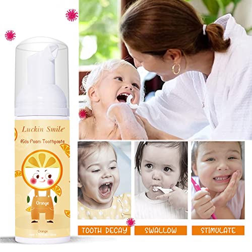 Kids Fluoride Free Foaming Toothpaste, Fruit Flavor, Kids Orange Foam Toothpaste to Reduce Plaque for Electric or U-Shaped Toothbrush for Children Ages 3 and Up