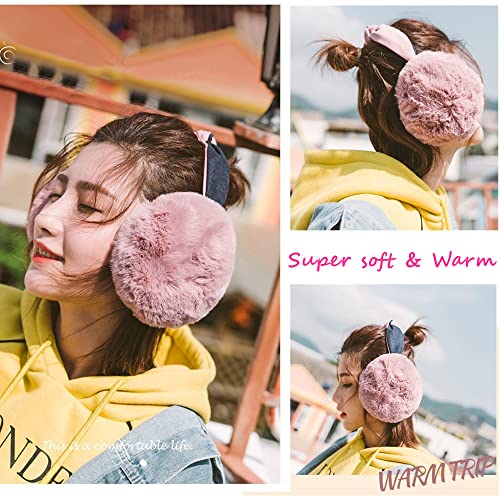 Eyegla Women Winter Ear Muffs Foldable Fleece Ear Warmers Fashion Faux Fur Warm Earmuffs Outdoor Winter Ear Cover for Girls