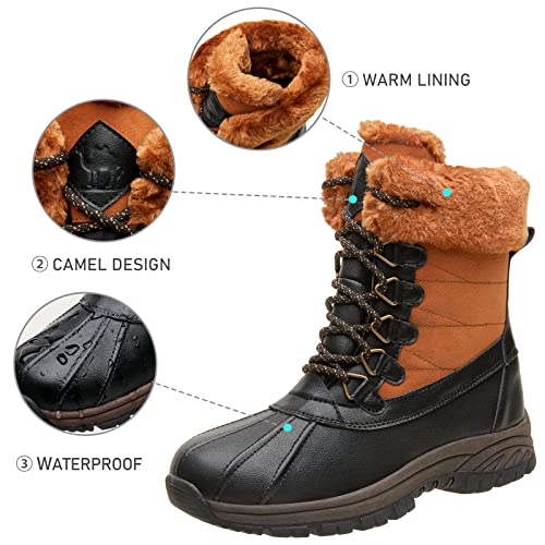 CAMEL CROWN Women Snow Boots Winter Waterproof - Mid-Calf Boots Insulated Lace Up Boots Duck Fur Lined Winter Shoes
