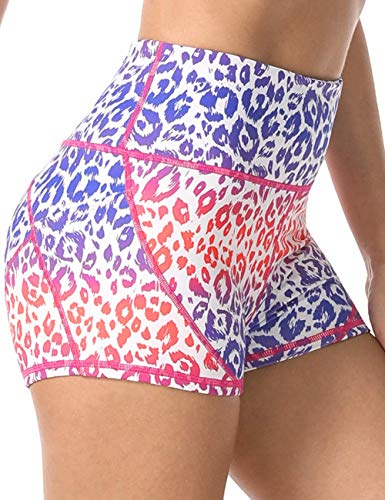 Rocorose Women's Premium Buttery Soft Solid Stretch Workout High Waist Yoga Shorts with Pockets Bike Shorts Gym Shorts,Red&Blue,S