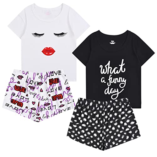 2pk (4pcs) Size XS Cute Cartoon T-Shirts & Shorts Pajamas Sets