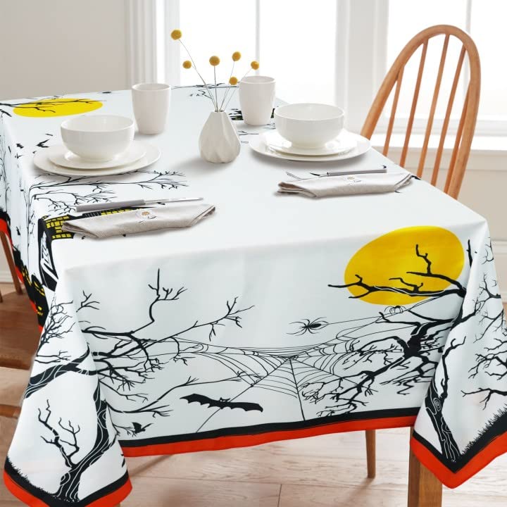 Waterproof 60 x 102 Inch Halloween Tablecloth - Pumpkin and Spider Web Design, Wrinkle Resistant, Washable Table Cover for Indoor & Outdoor Parties
