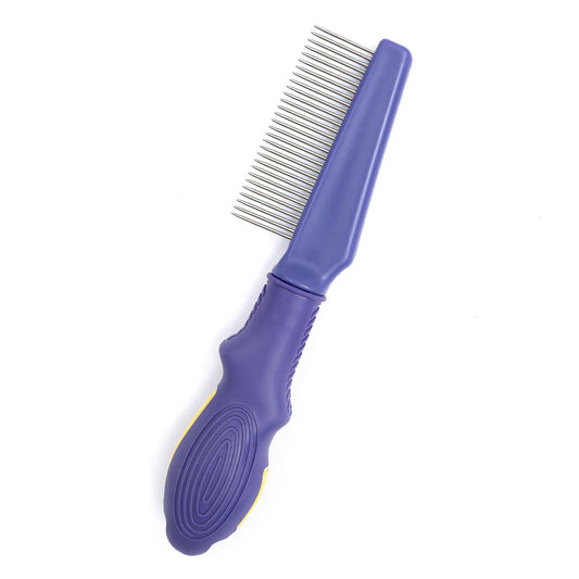 Purple Flea Comb for Cats & Dogs: Stainless Steel, Ergonomic Grip, 7.95" Long
