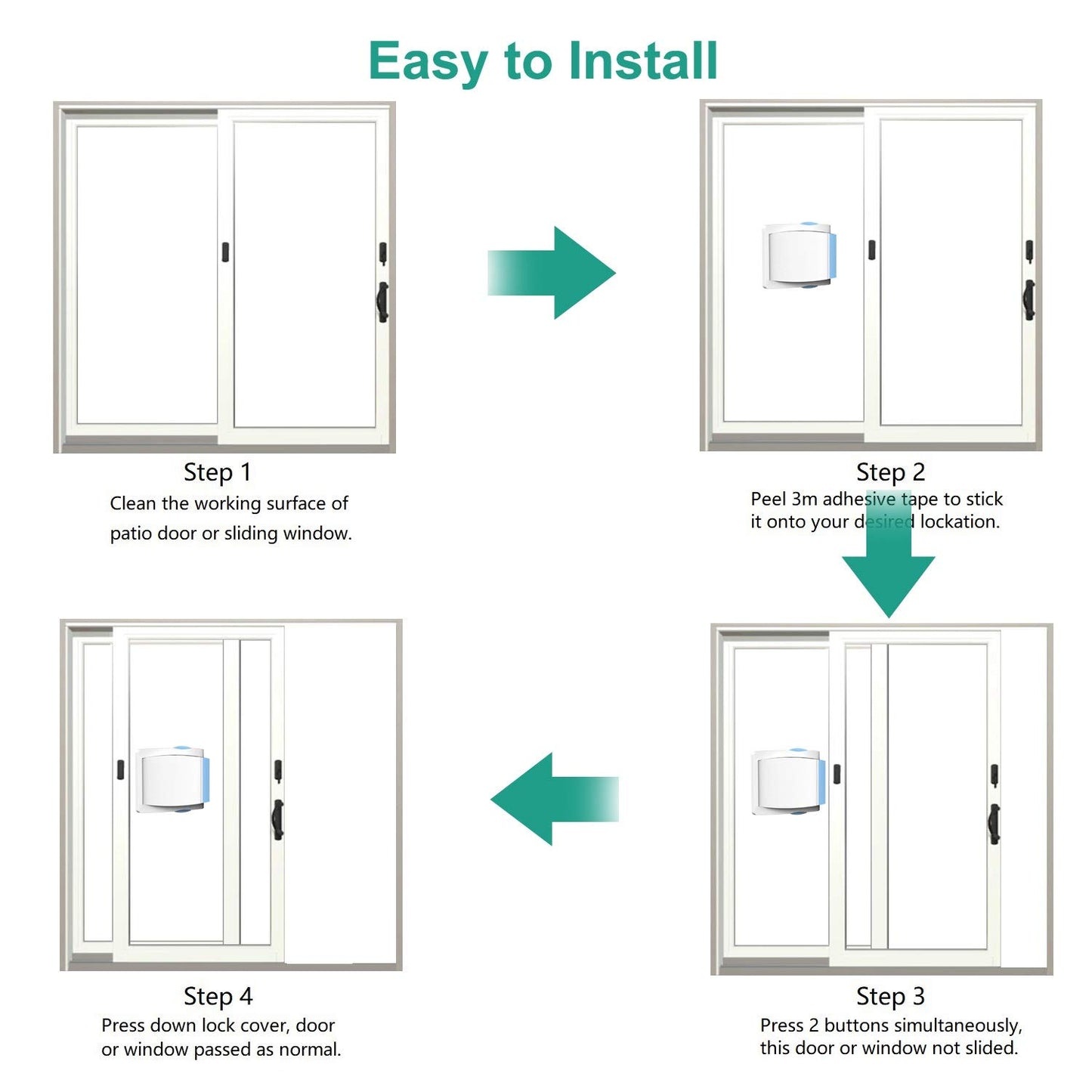 Sliding Glass Door Child Lock - Baby Safety Slide Window Locks, No Drilling, Strong Durable 3M Adhesive Tap, Stainless Steel, ABS Plastic, Double Button Design, Childproof Patio, Closet, Cabinet Doors, 4 Pack, Blue