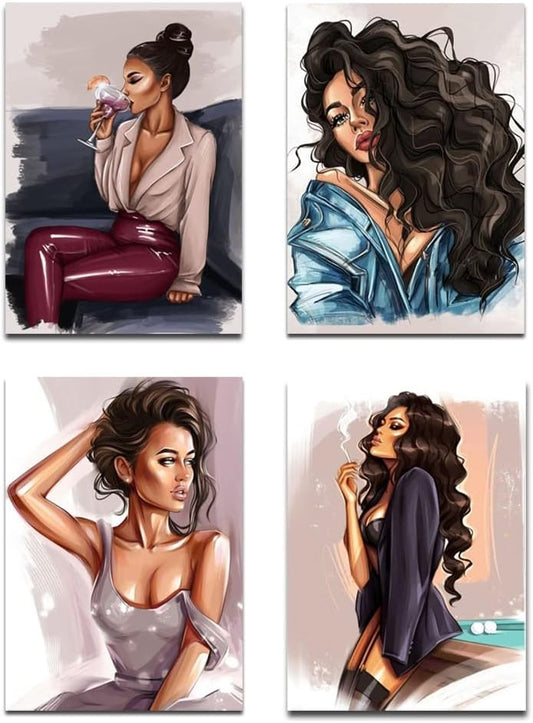3-Pack African American Wall Art: Black Women Canvas for Bedroom & Bath