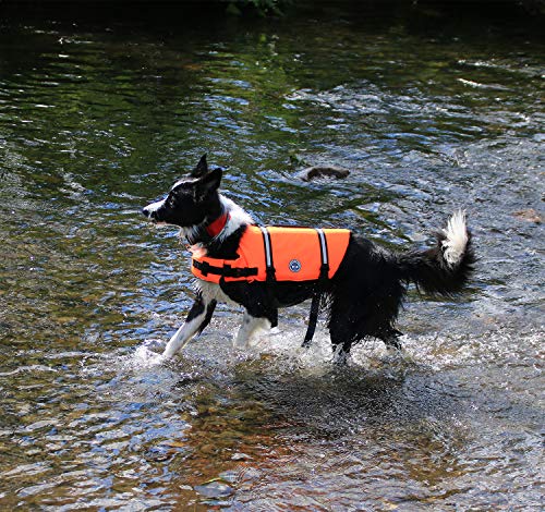 Vivaglory Ripstop Dog Life Vest, Reflective & Adjustable Life Jacket for Dogs with Rescue Handle for Swimming & Boating, Bright Orange, L