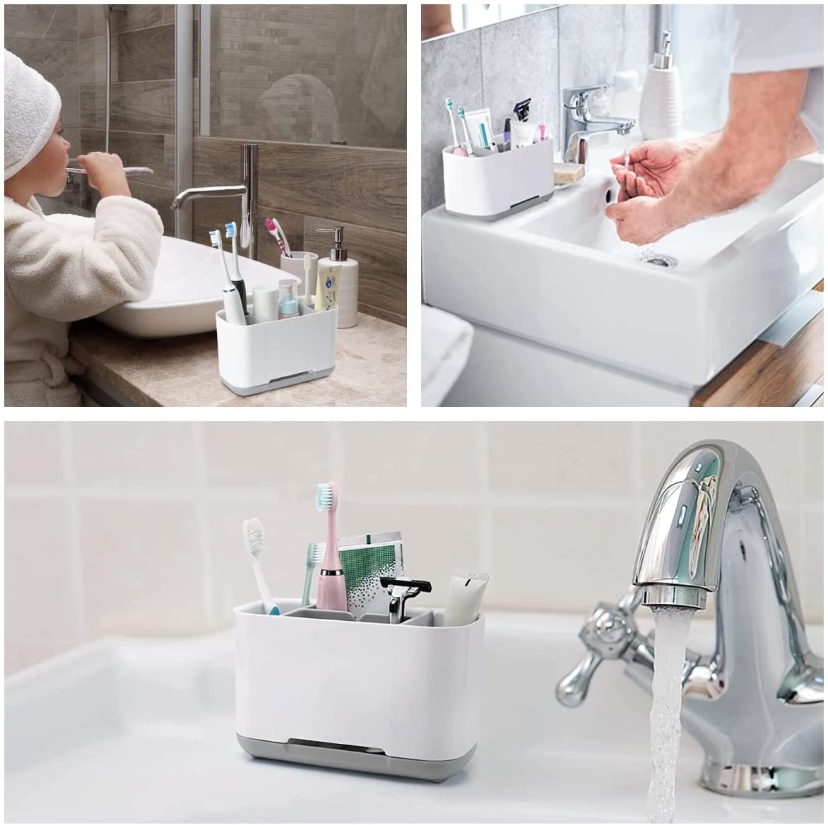 White Plastic Anti-Slip Bathroom Toothbrush & Soap Holder Set