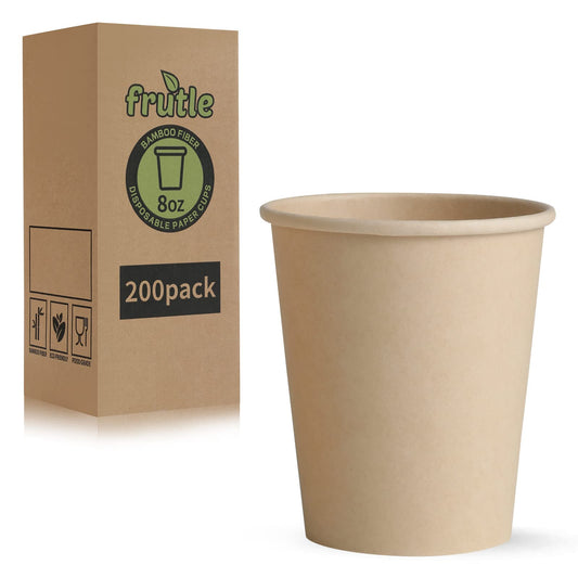 200pk 8oz Bamboo Coffee Paper Cups - Recyclable, Biodegradable Hot Beverage Cups